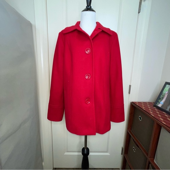 London Fog Red Wool Blend Pea Coat Single Button L - Picture 4 of 17